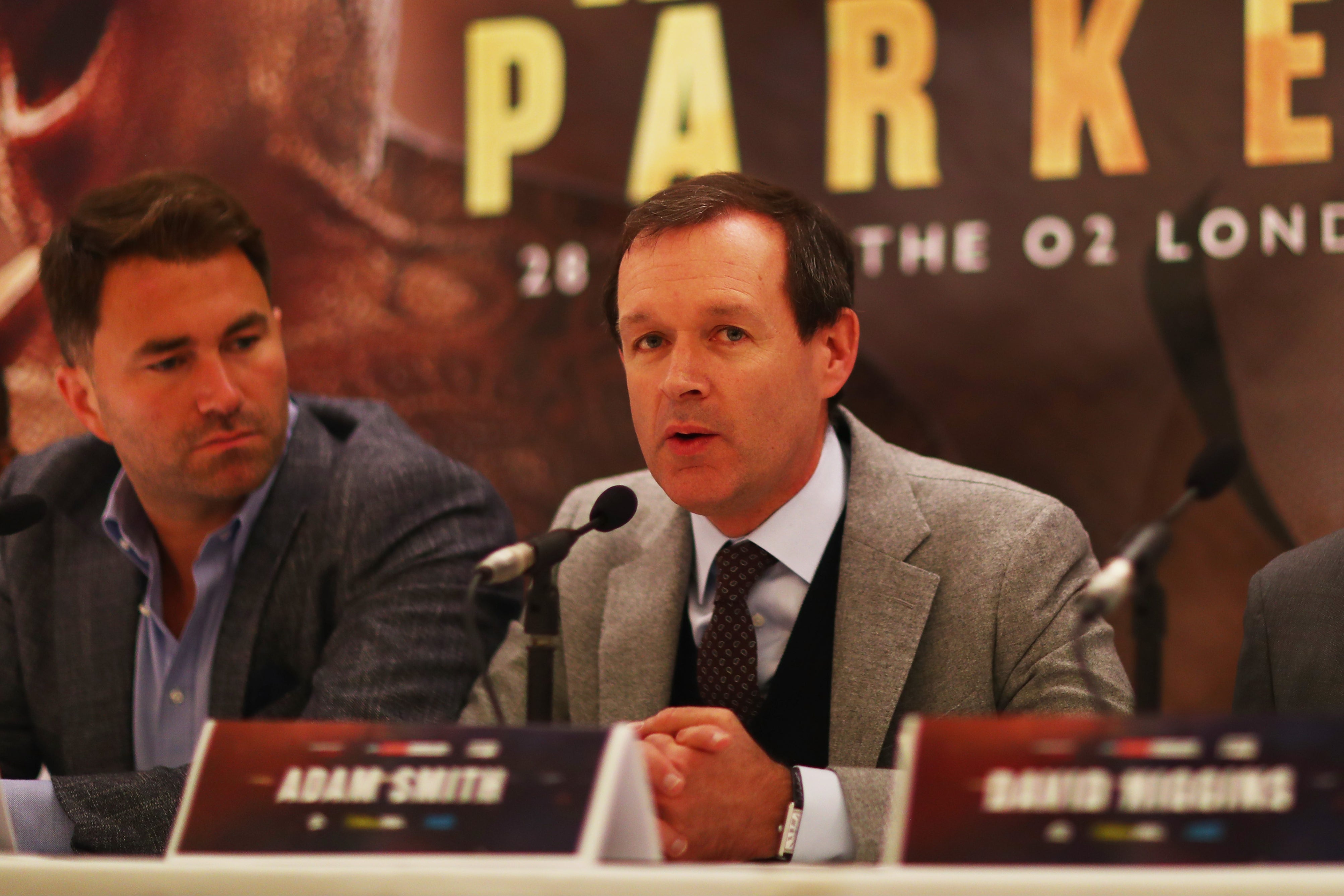 Smith as Sky works with Eddie Hearn (left) and Matchroom