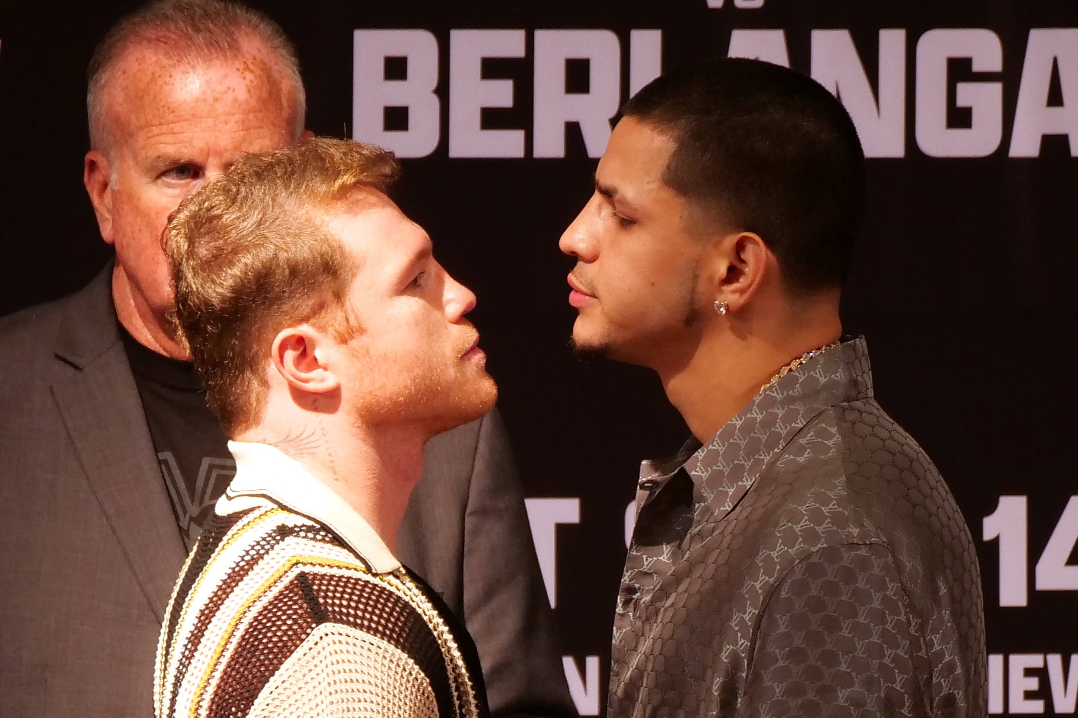 Canelo faces off against Edgar Berlanga ahead of their fight in Las Vegas