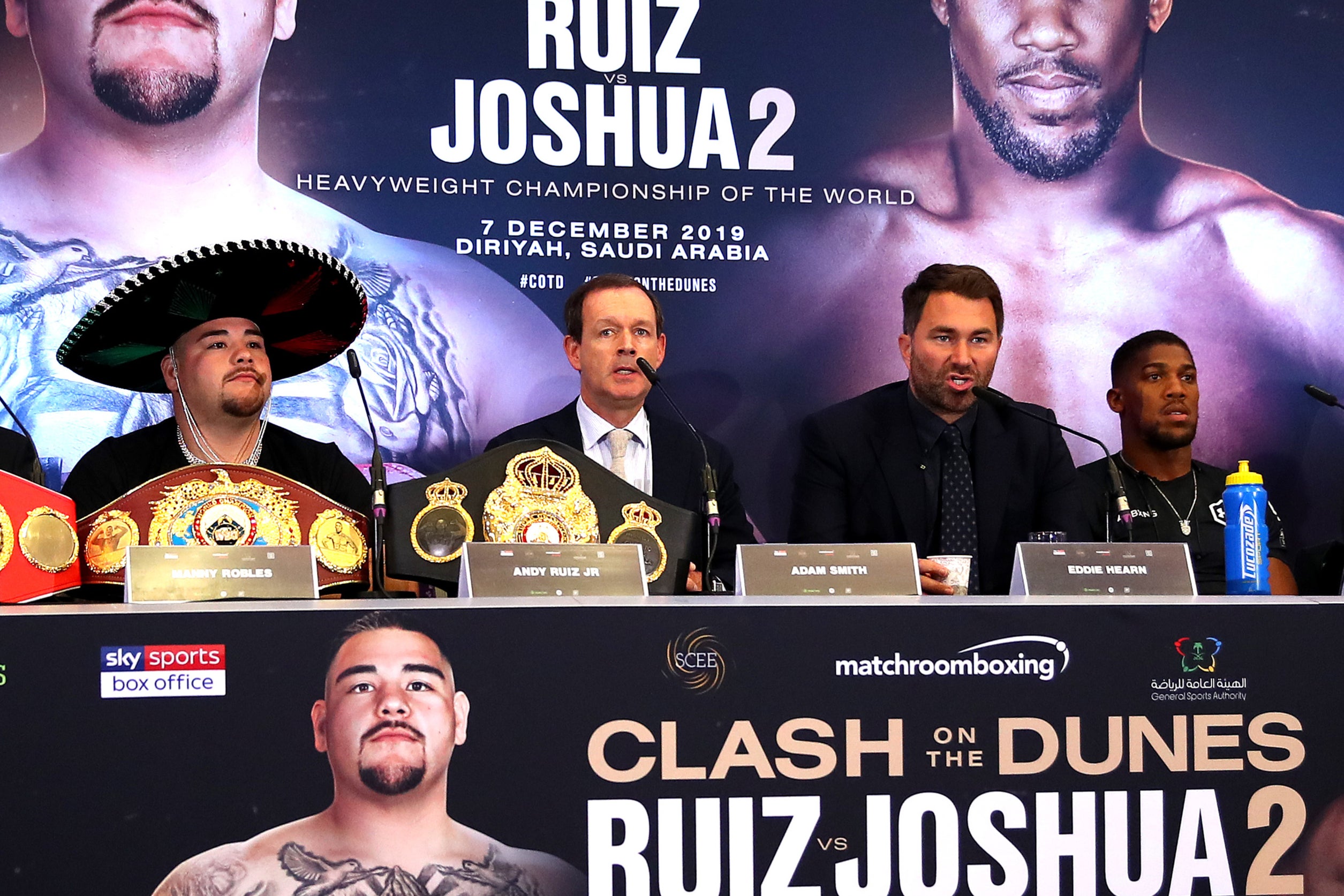 Smith hosts the press conference for Anthony Joshua (right) vs Andy Ruiz 2 in 2019